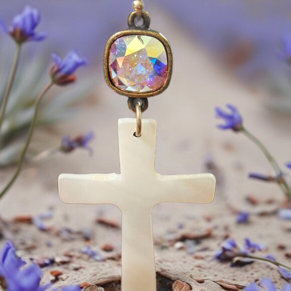 Graceful Reverence Iridescent Cross Earrings - Picture 4 of 5